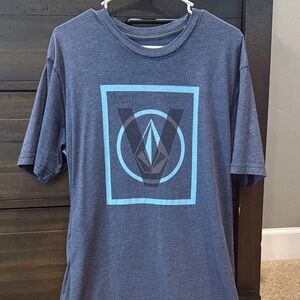 Volcom Men's Navy and Light Blue Logo Tee
